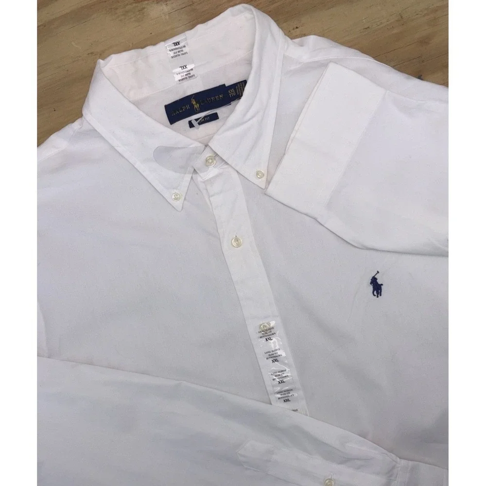 New Polo Ralph Lauren Men's XXL 2XL Slim Fit Solid White Button Down Blue Pony